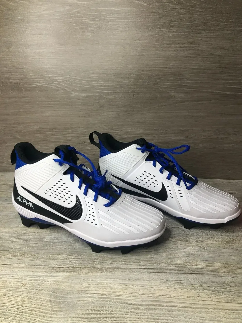 Nike Alpha Menace Strong White Blue Football Cleats II5139-101 Men's Size 9 NEW